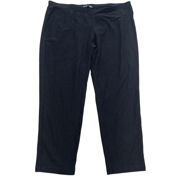 Eileen Fisher Pants Womens Petite L Black Crepe Pull On Stretch Knit Made in USA - Picture 1 of 7